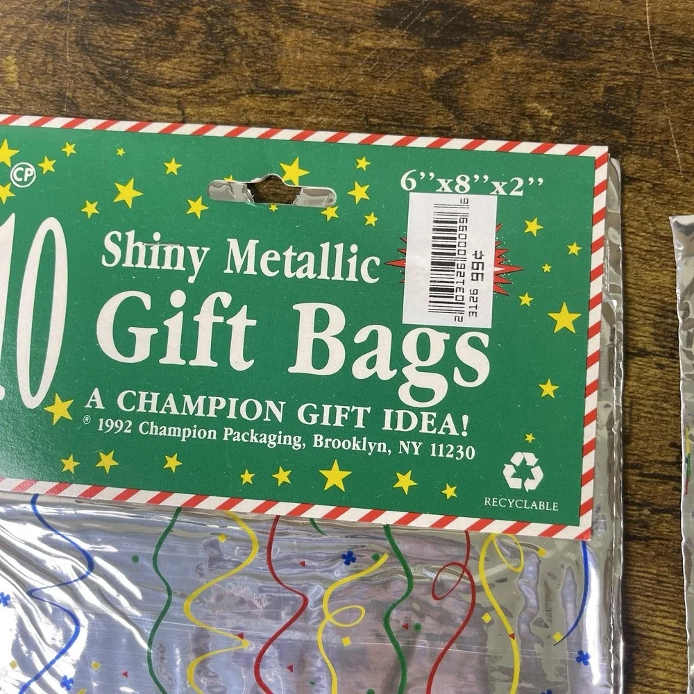 Vtg 90s Champion Shiny Metallic Gift Bags Lot Of 20 Total New In Package